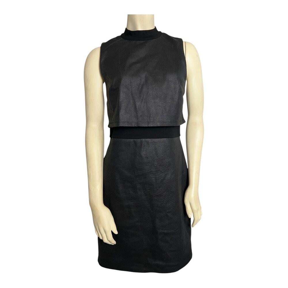 French Connection Women's Black Cracked Earth Faux Leather Bodycon Dress Size 8